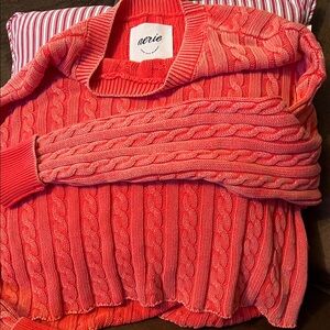 Aerie Coral Cable Knit Sweater